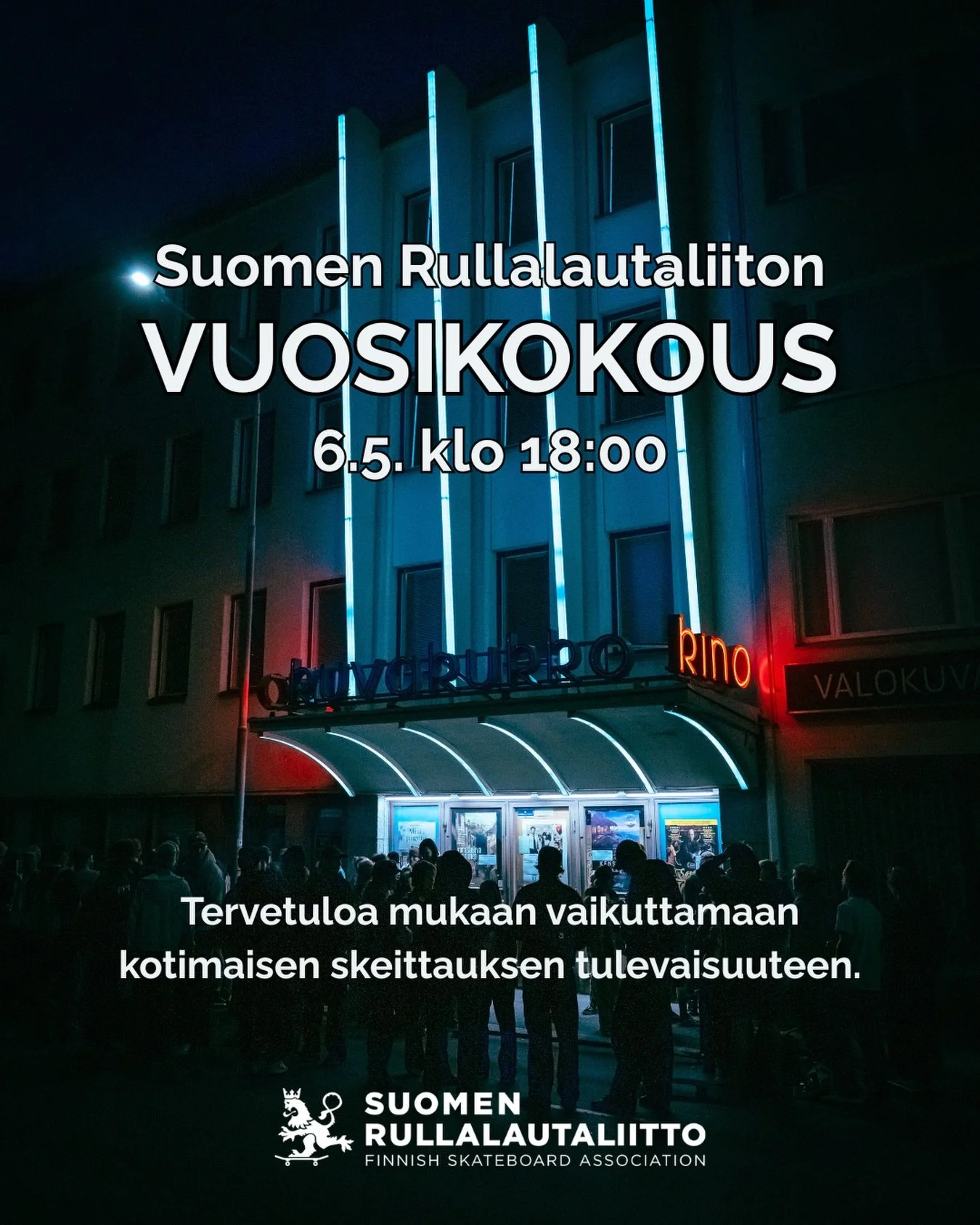 Suomen Rullalautaliitto ry:n vuosikokous 6.5.2026 klo 18.00

📆 Suomen Rullalautaliitto j&auml;rjest&auml;&auml; Vuosikokouksen keskiviikkona 6.5. klo 18 alkaen. Kokous j&auml;rjestet&auml;&auml;n et&auml;yhteyksin ja mukaan kokoukseen p&auml;&auml;s