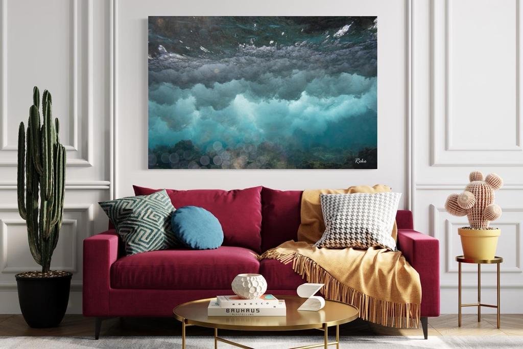 "From Under the Waves III" is piece from a photograph collection of underwater waves, available as a matte print.