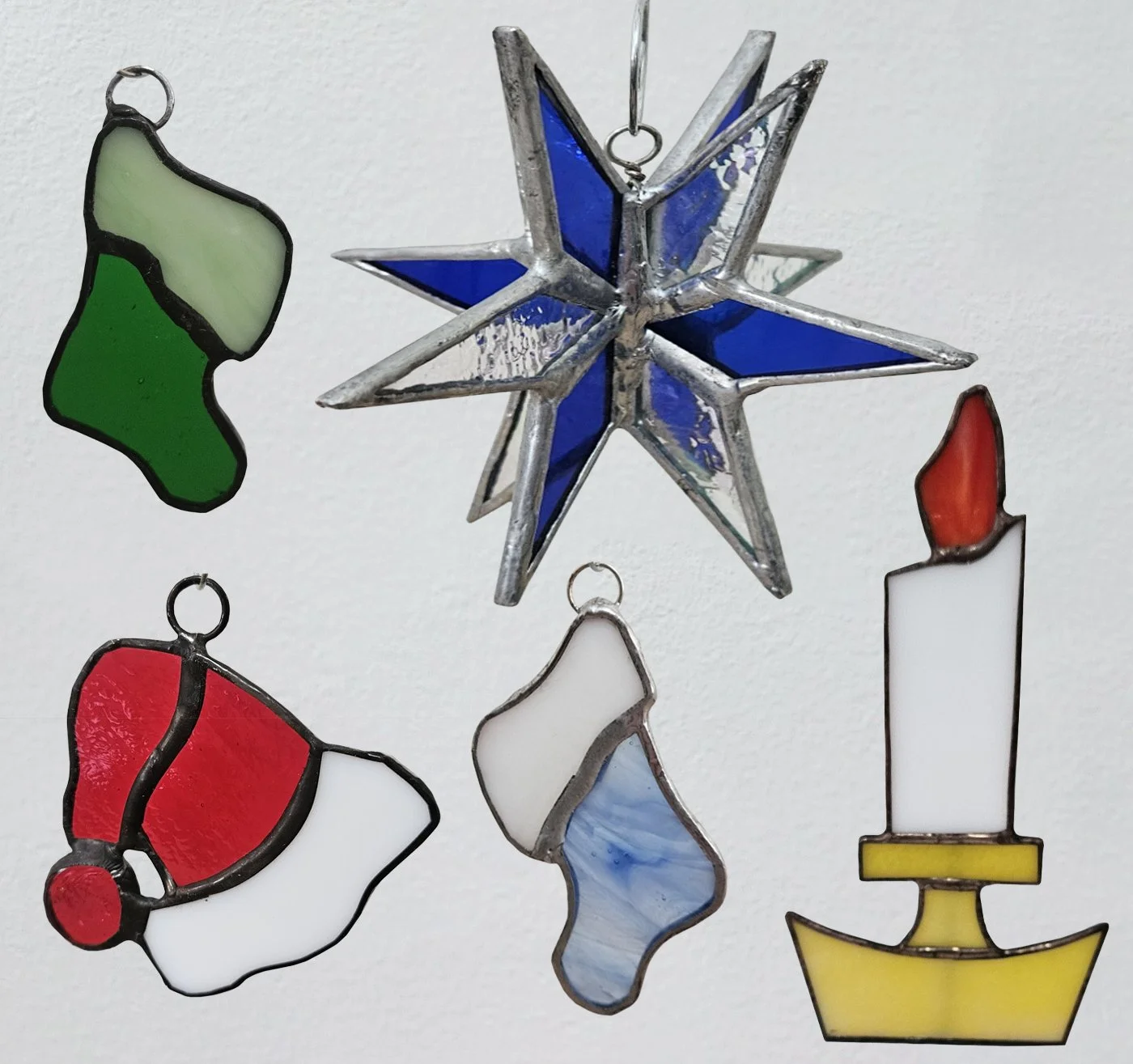 Intro to Stained Glass: 3D Star, Candle, or multiple Stockings and Hats 