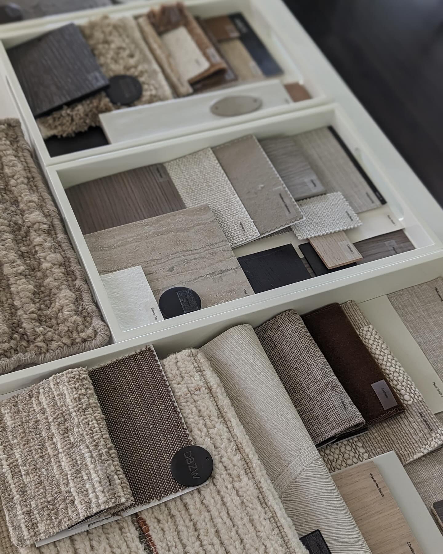 As well as digital mood boards and CGI&rsquo;s we provide our clients with physical sample trays for them to see and touch,  evoking a sense of their new spaces.  As an added bonus, when all the demolition is happening around them and dust is flying 