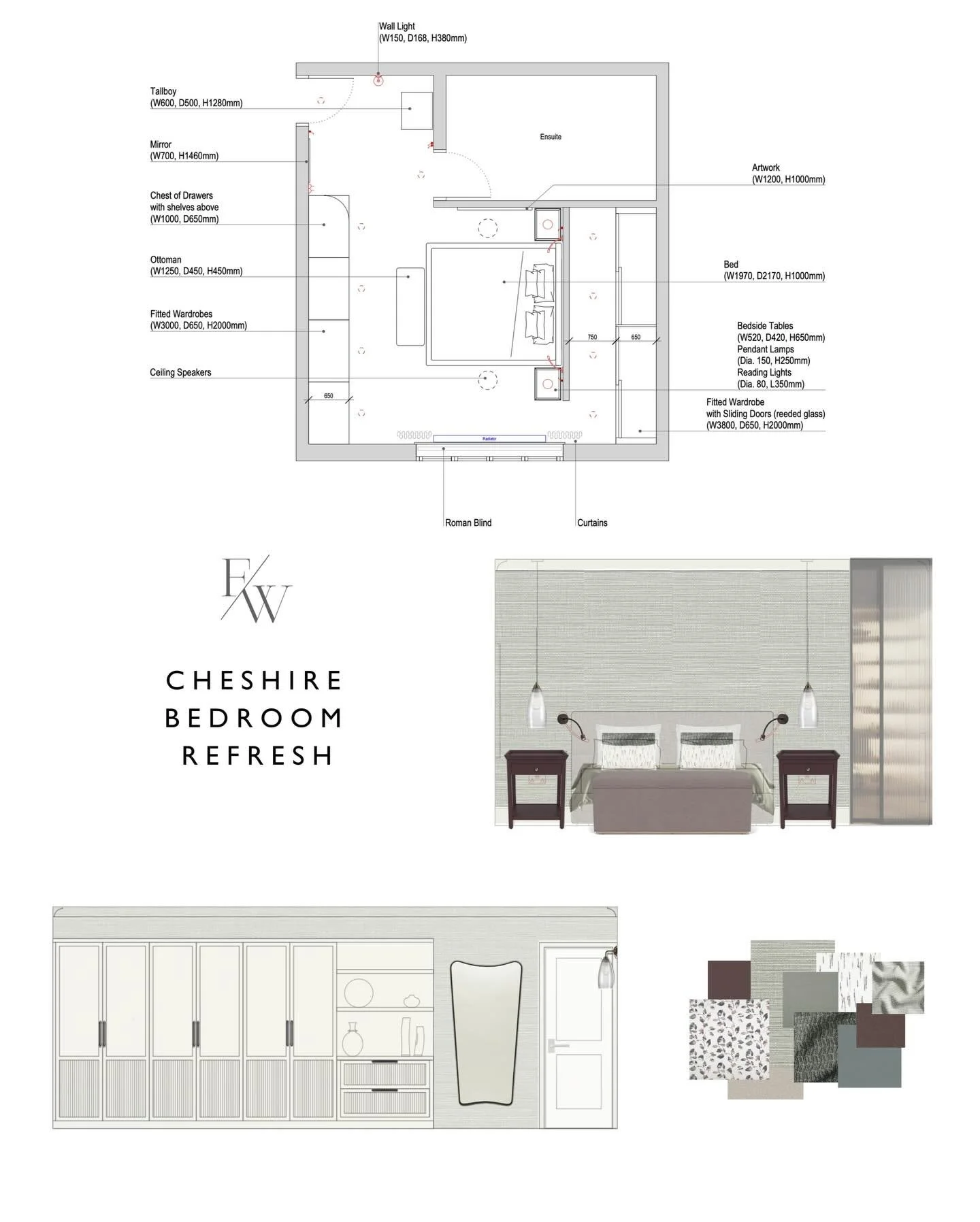 ✨ Bedroom Redesign Concept Reveal ✨
The brief for this bedroom centred on increasing storage, but it was just as important to us that the space remained airy, serene, and elegantly considered. 
To achieve this, we introduced a bespoke dividing wall t
