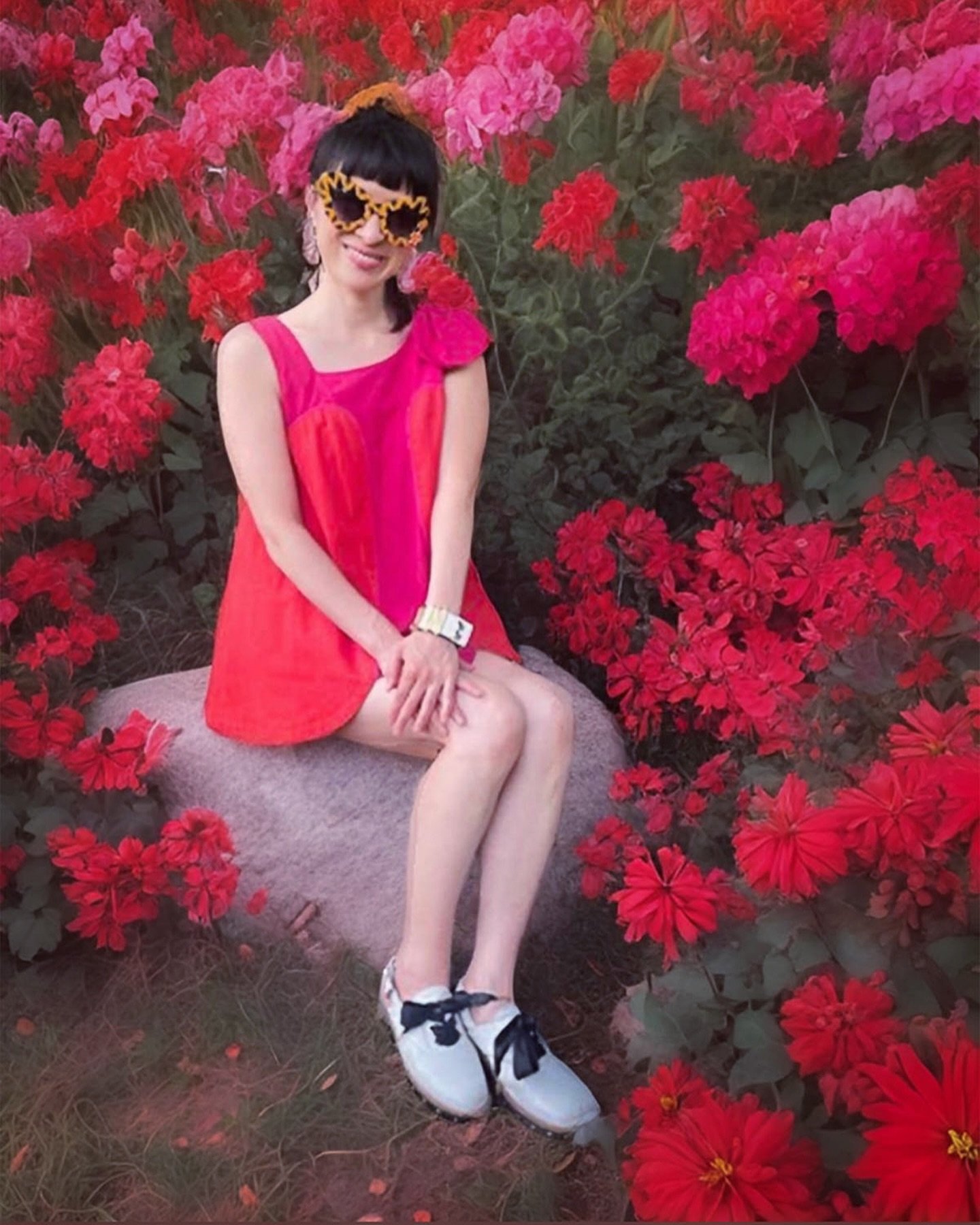 It&rsquo;s #summertime and I&rsquo;m feeling like a: #flower a #butterfly and if I were a spider, I&rsquo;d always wear 3 pairs of #sunglasses 🕶️🕶️🕶️
1. Vintage Fuchsia Lin 🌹
2. New Fuchsia Lin 🦋print @spoonflower 
3. Spider Eyes : @lindafarrow 