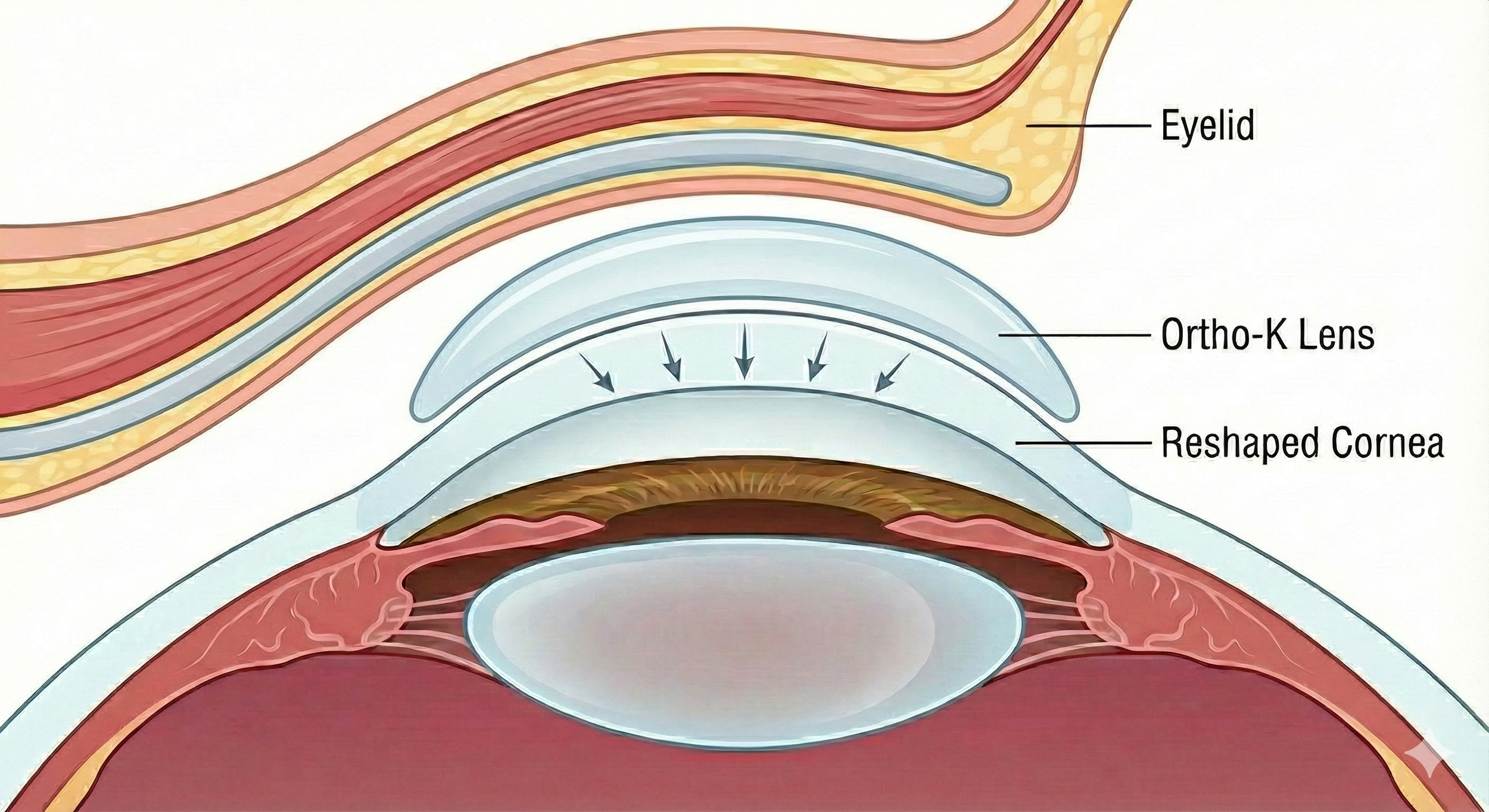 Diagram of Ortho-K lens worn while eyes are closed to reshape the cornea