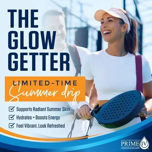 Meet your summer skin and energy solution from @primeivpalmbeachgardens: The Glow Getter ✨💧

This limited-time IV drip is your all-in-one answer for radiant skin, hydration recovery, and next-level stamina. Inspired by three of our most-loved drips&