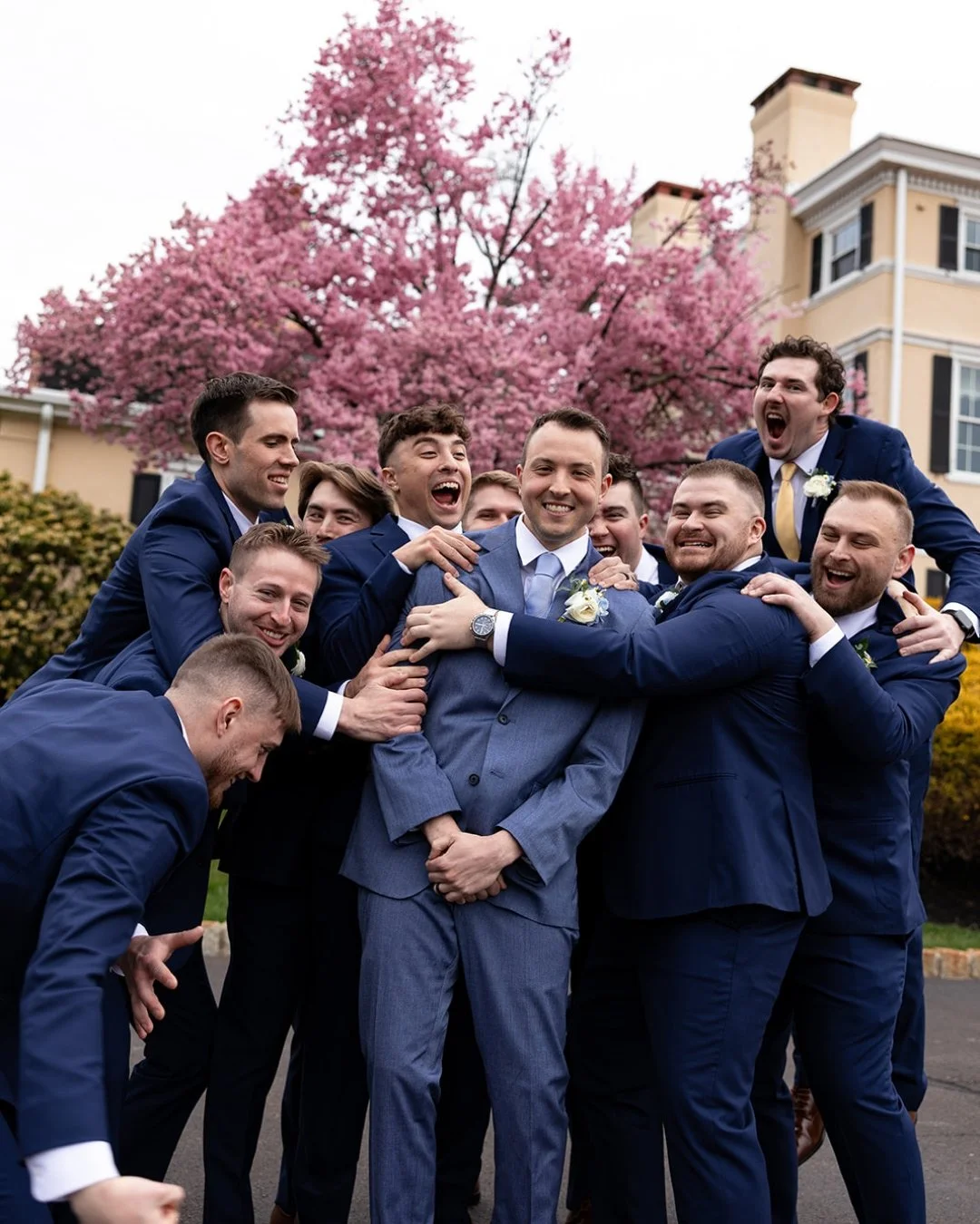 Groomsmen duties: carry the groom when it counts and let the suit carry the day.

Wedding season is here! Visit @josabank and get a $250 credit toward a rental, purchase, or custom look with six paid rental packages in your wedding party.