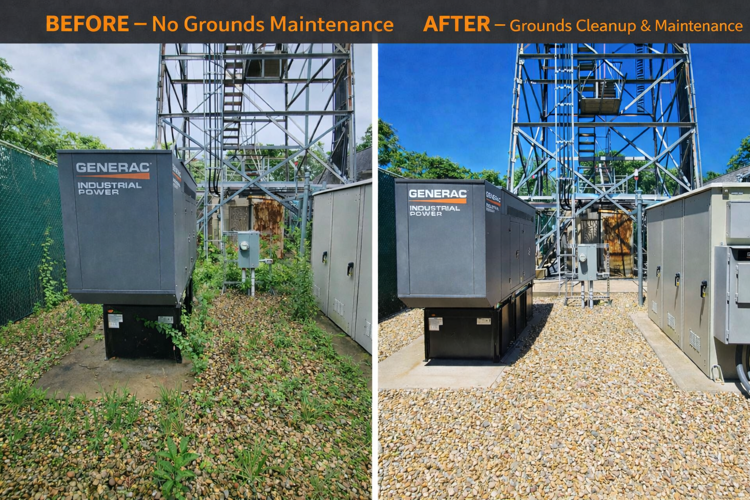 Before and after grounds maintenance including weeding and stone delivery on Martha’s Vineyard by West Wind MV.