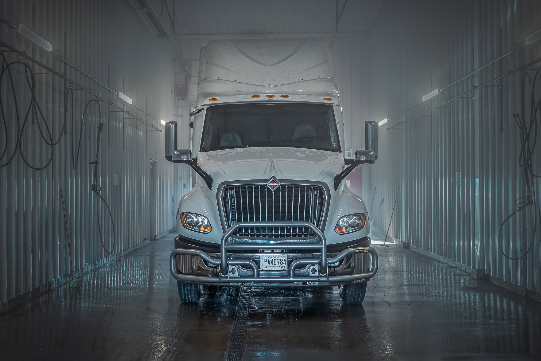 Freshly washed truck in garage