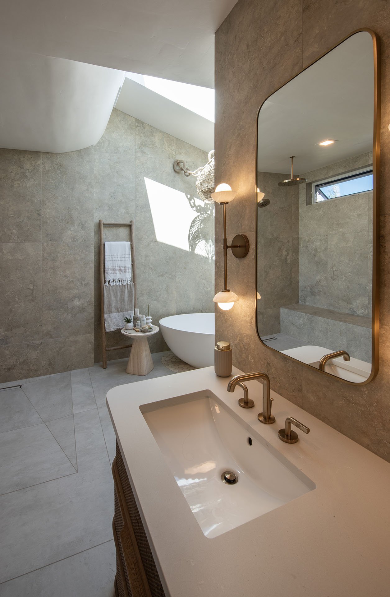 Boho Modern Primary/Master Bath Remodel and Addition. Life Design Build, Architects. Bend, Oregon.