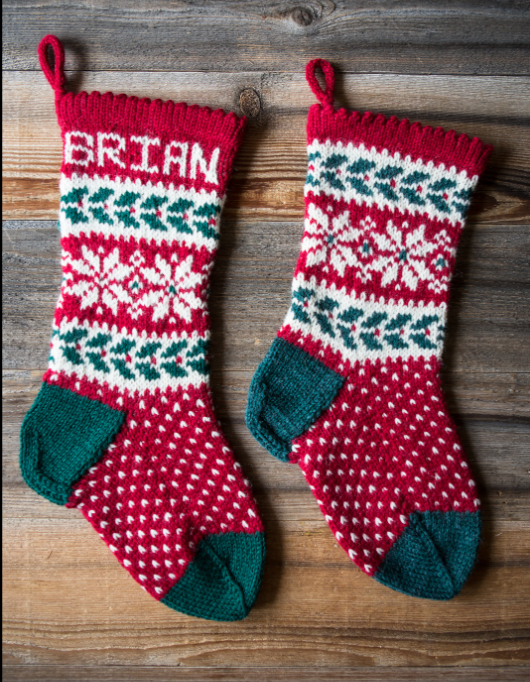 Snowflakes and Holly Berries Christmas Stocking Pattern — Basque