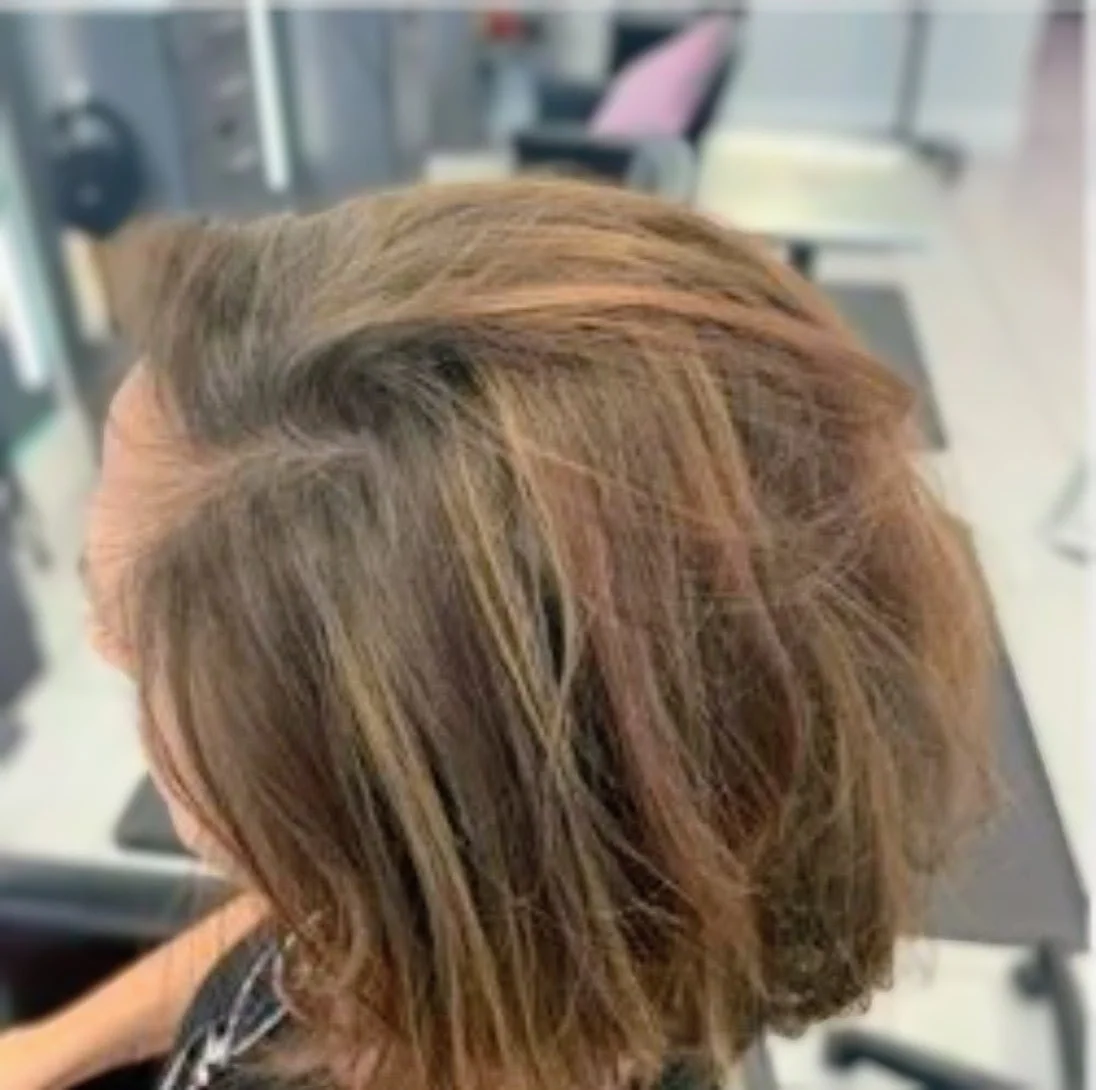 Before: Full head of heavy bayalage to lighten natural color, then added a orangish red gloss to make this amazing red with a updated haircut & style.