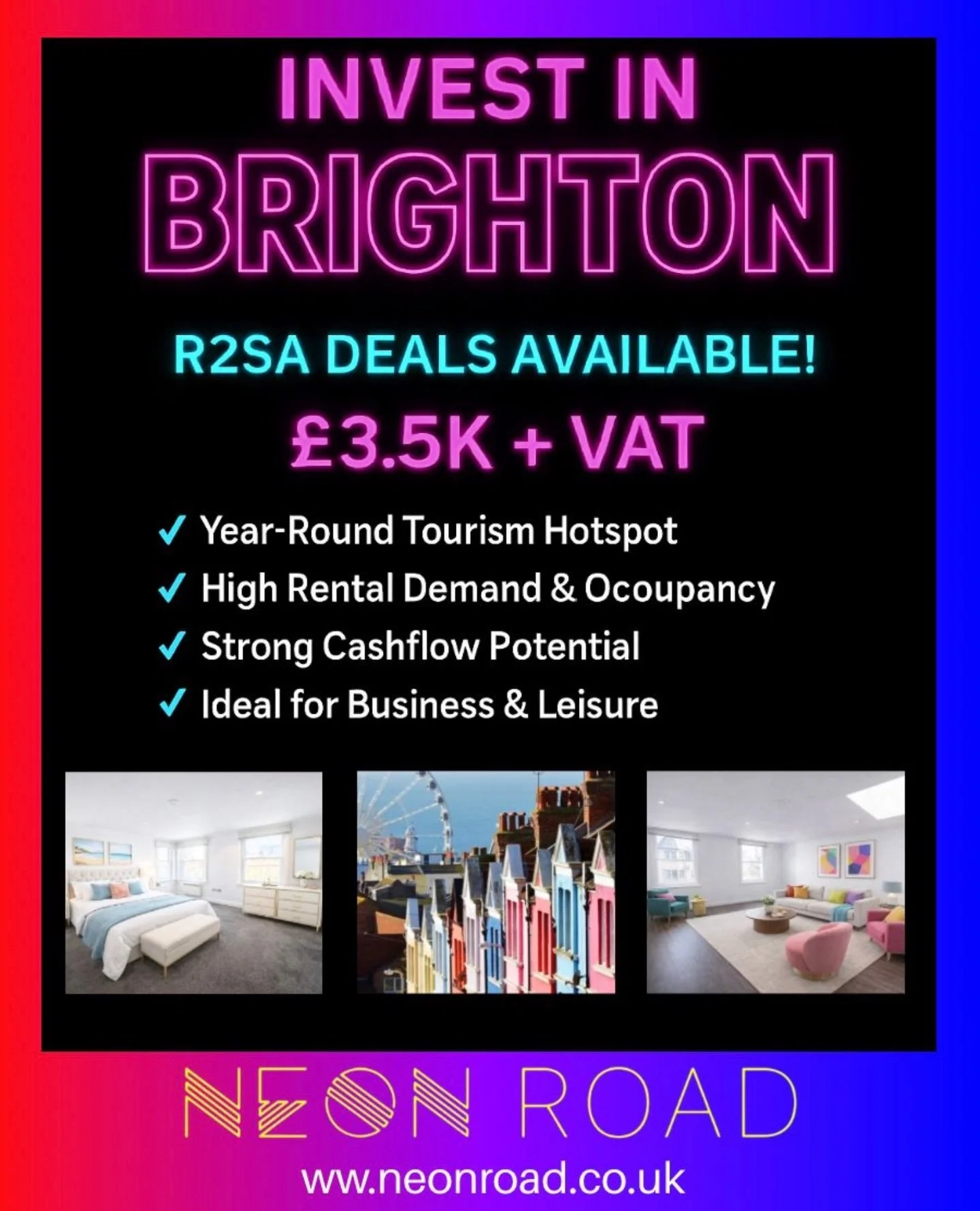 🌊 INVEST IN Brighton - R2SA DEALS AVAILABLE ☀️

Looking to generate consistent cashflow from serviced accommodation?

Brighton is one of the UK&rsquo;s hottest short-let markets right now 🔥

✅ Year-round tourism &amp; high demand
✅ Only 1 hour from