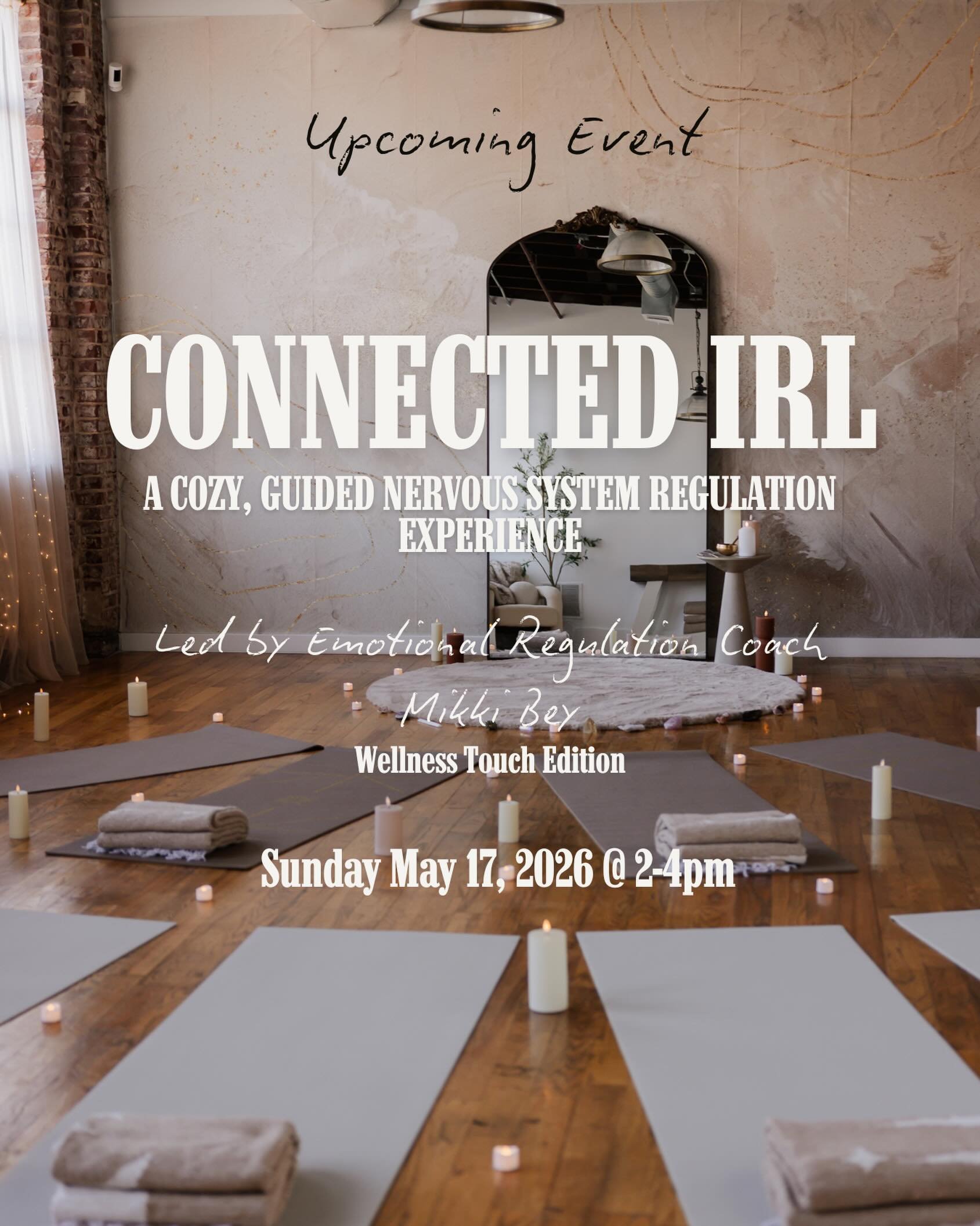 Connected IRL led by @getmikkibey is back this Sunday! 💕

Our second gathering is the Wellness Touch Edition, a women-only afternoon centered around nervous system regulation, safe intentional touch, reflection, tea, and real-life connection.

Come 
