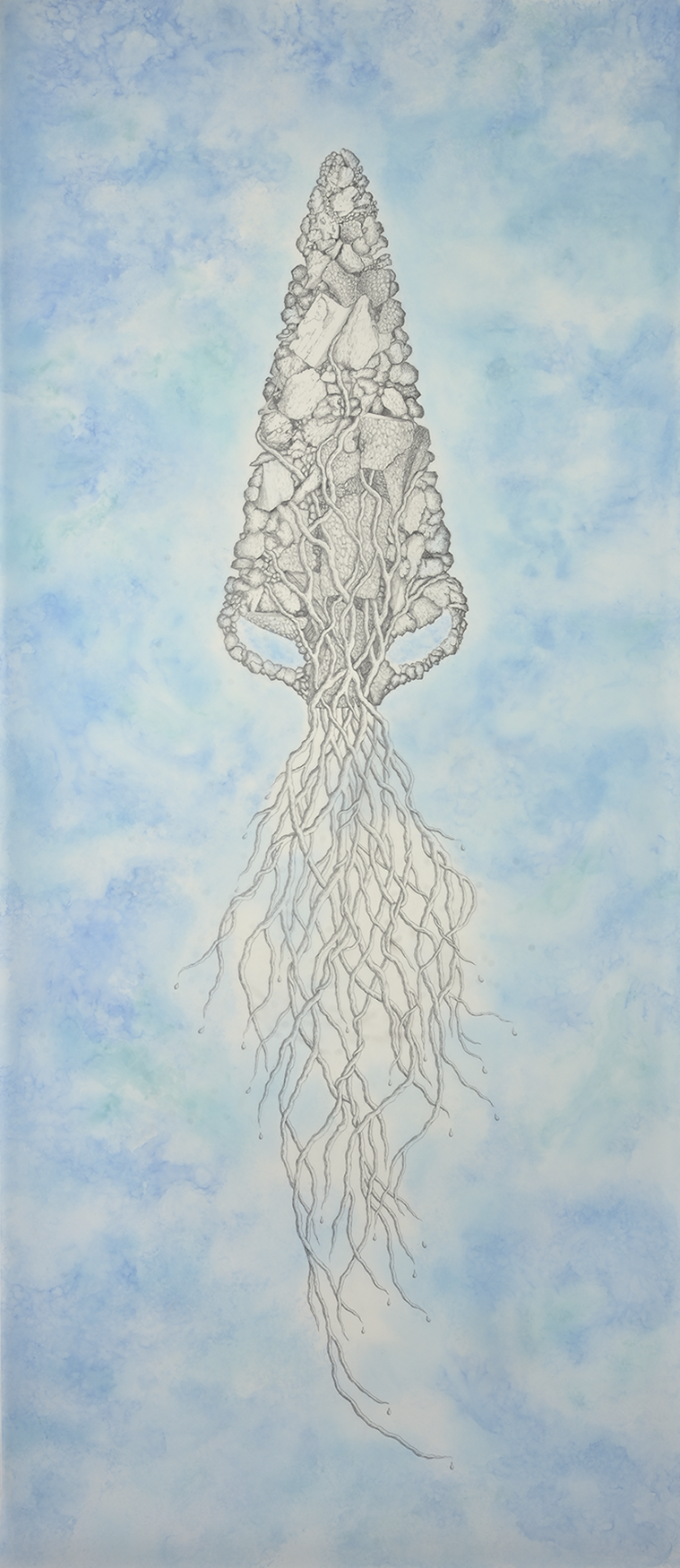 "Withholding Water III," 2024 Graphite, pigment on drafting film
84 x 36 in / 213 x 91 cm