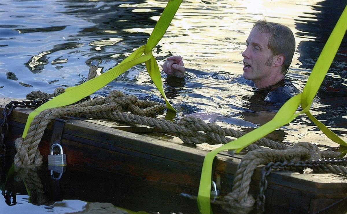 Michael Griffin, the greatest living escape artist, escapes from Houdini’s submerged box