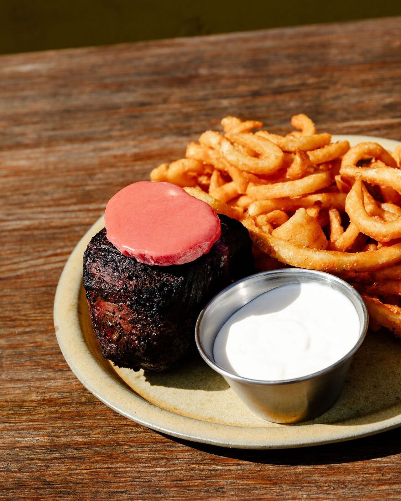 BASEBALL STEAK FRITES with a pat of fermented radish butter 💞💞 for Happy Hour at 8:30 til close #HLAYforever