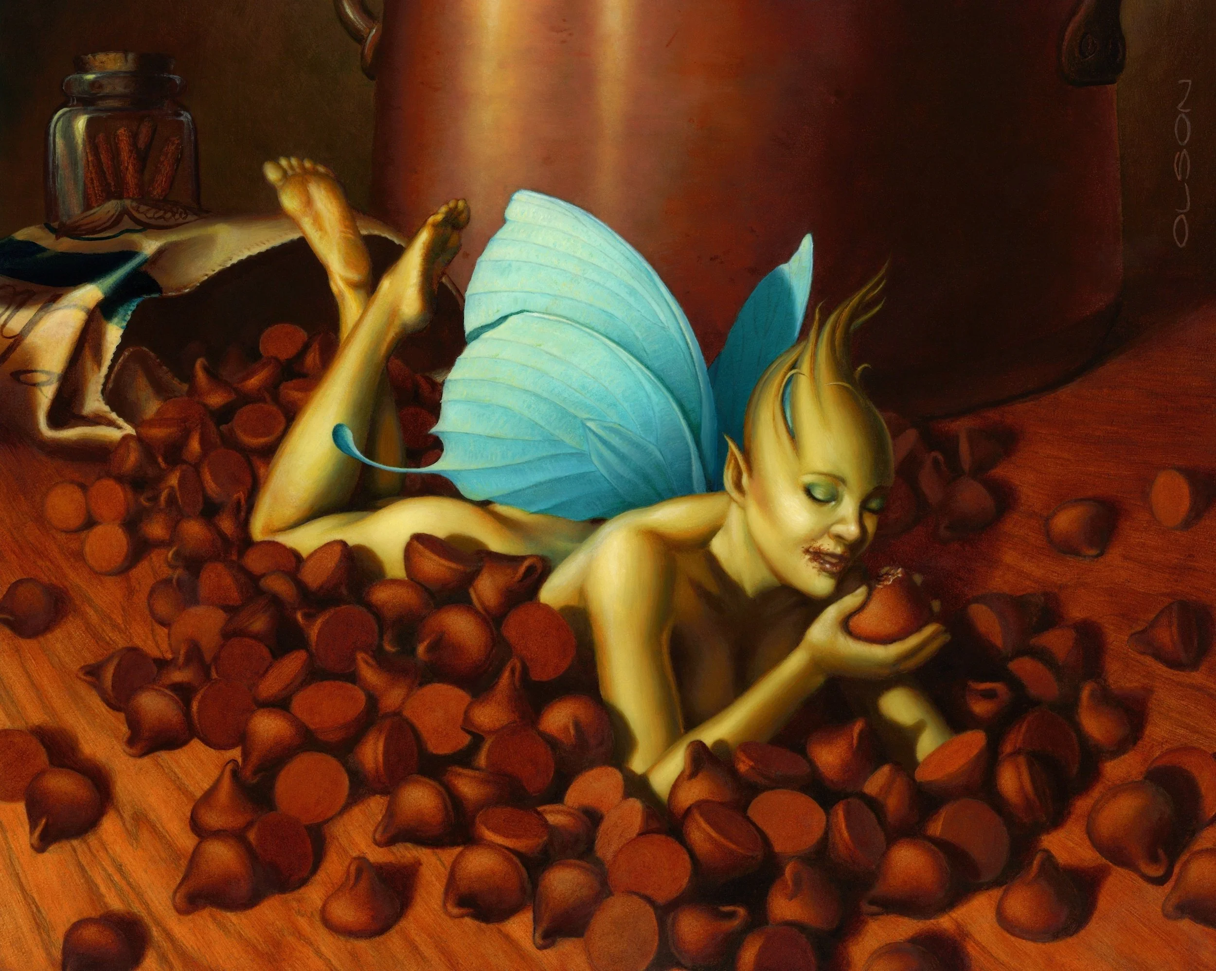 The Chocolate Thief. 10 x 8 inches. Oil on board. NFS. A gift for my wife
