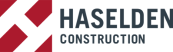 Haselden Construction logo with red geometric shapes and dark blue text