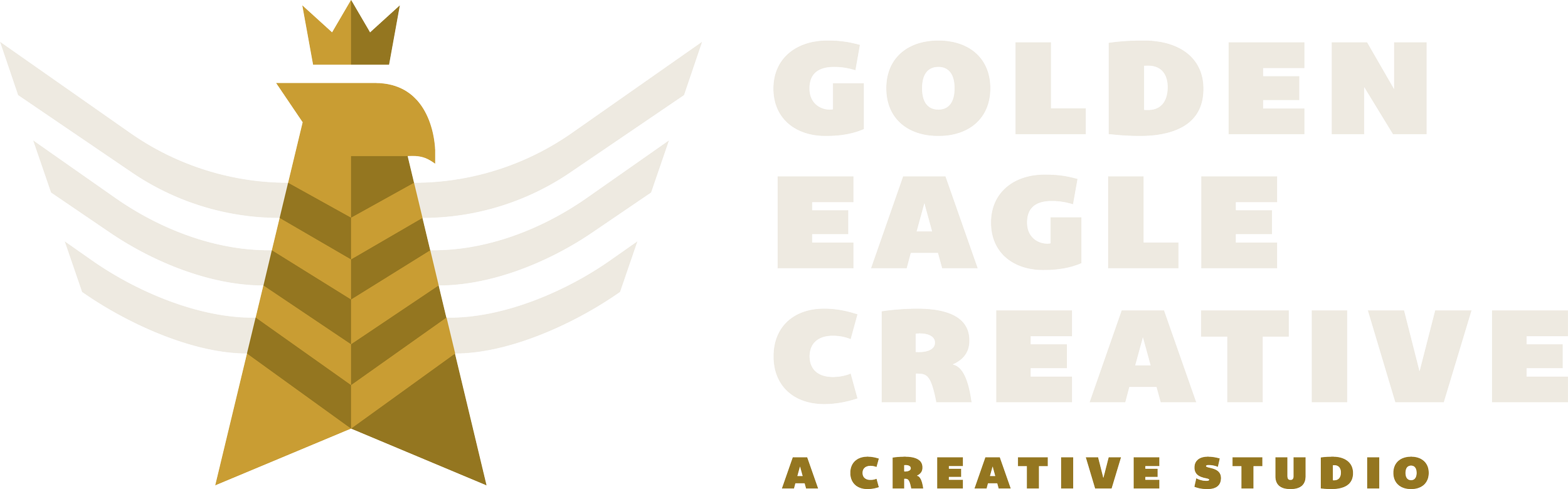 An illustration of a golden eagle with a crown, stylized with geometric shapes, accompanied by the text 'GOLDEN EAGLE CREATIVE' and the tagline 'A CREATIVE STUDIO'.