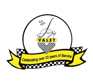 A logo featuring a clock with the word 'Janky' and 'Valet' in yellow, celebrating over 35 years of service, with a checkered flag design.