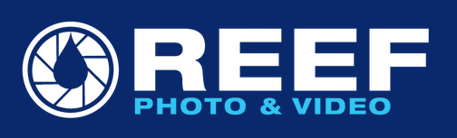 Reef Photo & Video logo with a camera shutter icon and text