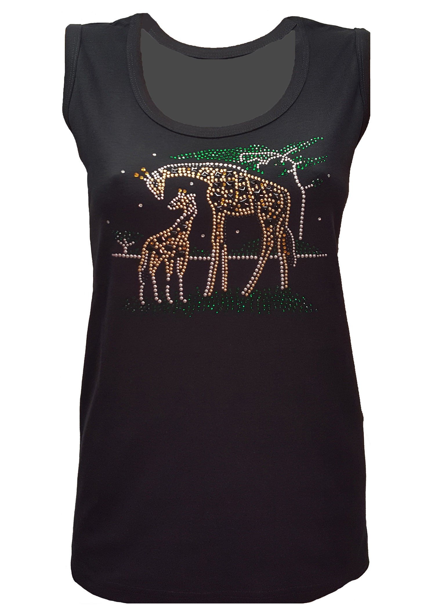Giraffe Family Bling Tank Top with Rhinestone Embellishment. Soft flexible light weight design. Combed cotton poly blend.