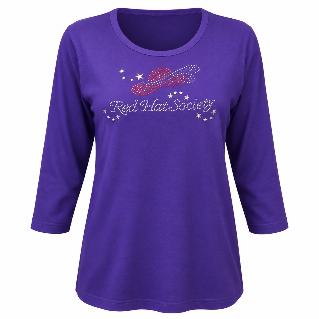 Women’s Purple Rhinestone T-Shirt, Combed Cotton-Poly Blend