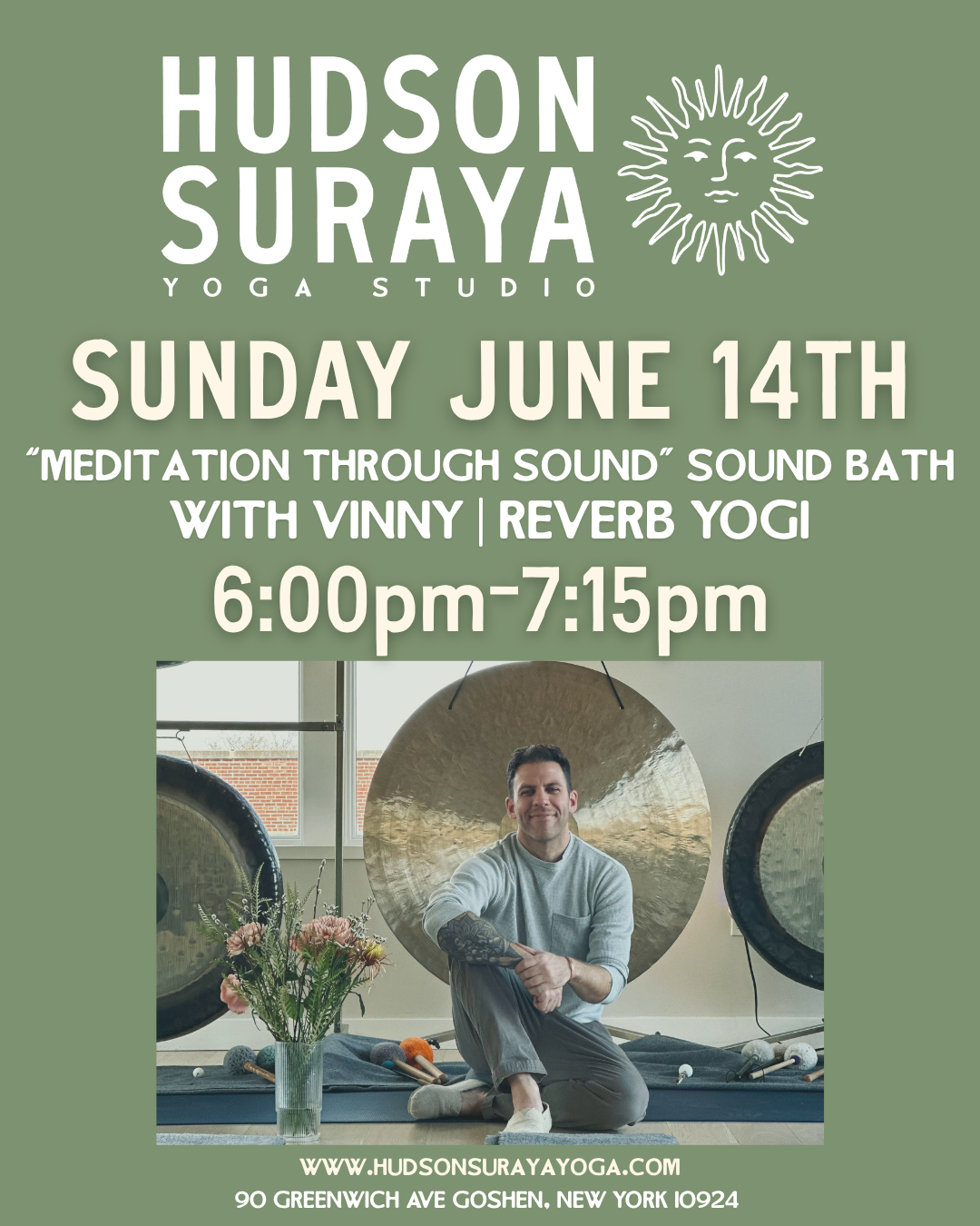 SUNDAY JUNE 14TH 6:00pm-7:15pm "Meditation Through Sound: Sound Bath" with Vinny | Reverb Yogi