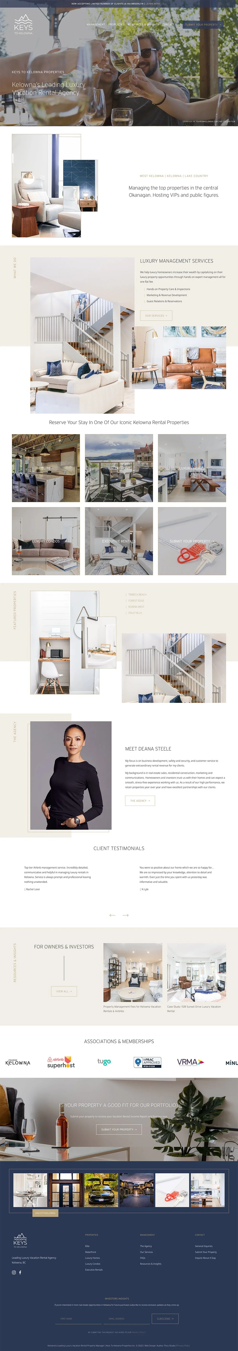 Homepage of the luxury rental agency website after the redesign on Squarespace