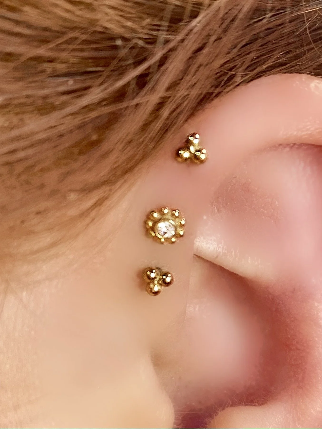 triple forward helix-gold helix jewelry-ear piercing ideas-cute piercings 