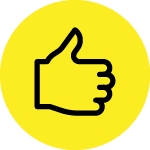 Black thumbs up icon on yellow circle background.
