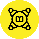 Yellow circle with book icon connected by lines