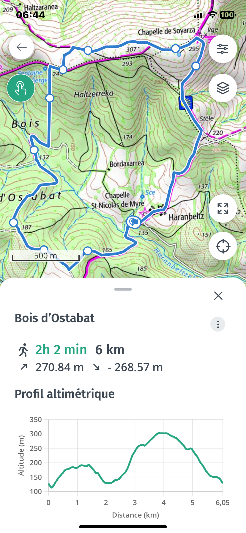 carte Géoportail parcours Ostabat