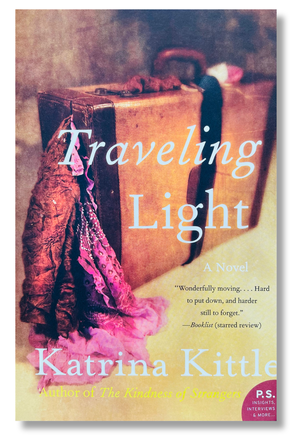 Traveling Light book cover, with suitcase and clothing