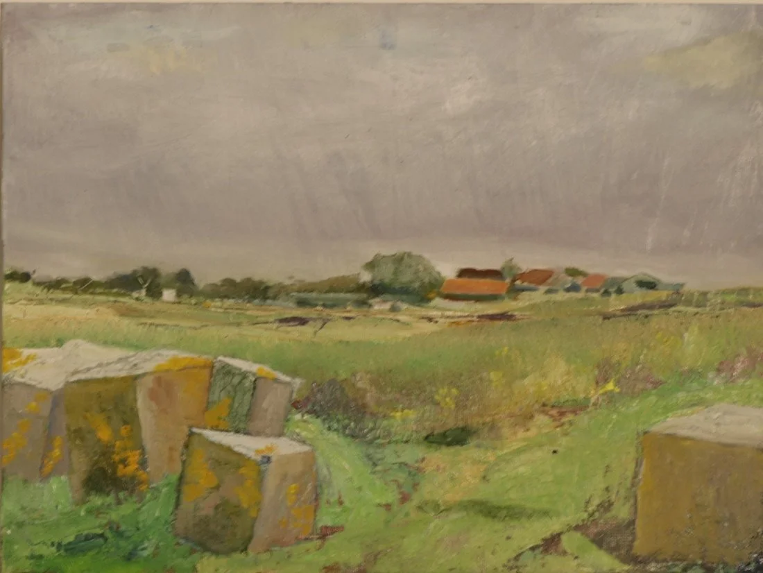 Tank traps at Walberswick  Oil on canvas board 40 x 30 cms