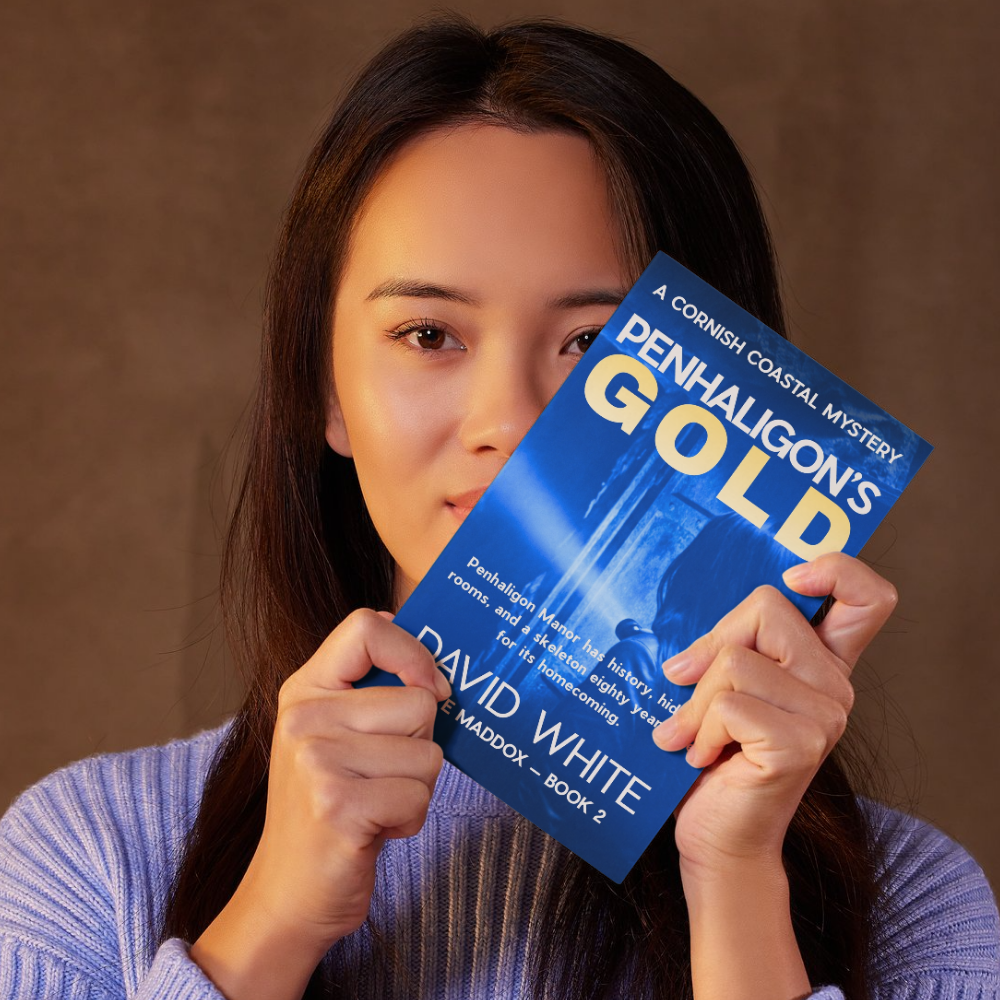 A woman holding a copy of Penhaligon's Gold