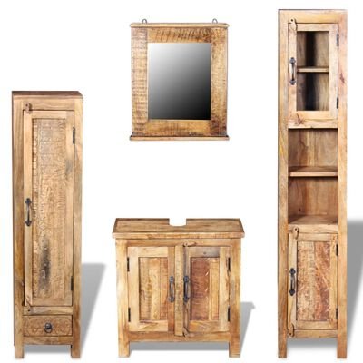 Bathroomcabinet with mirror and 2 side cabinets massive mangowood