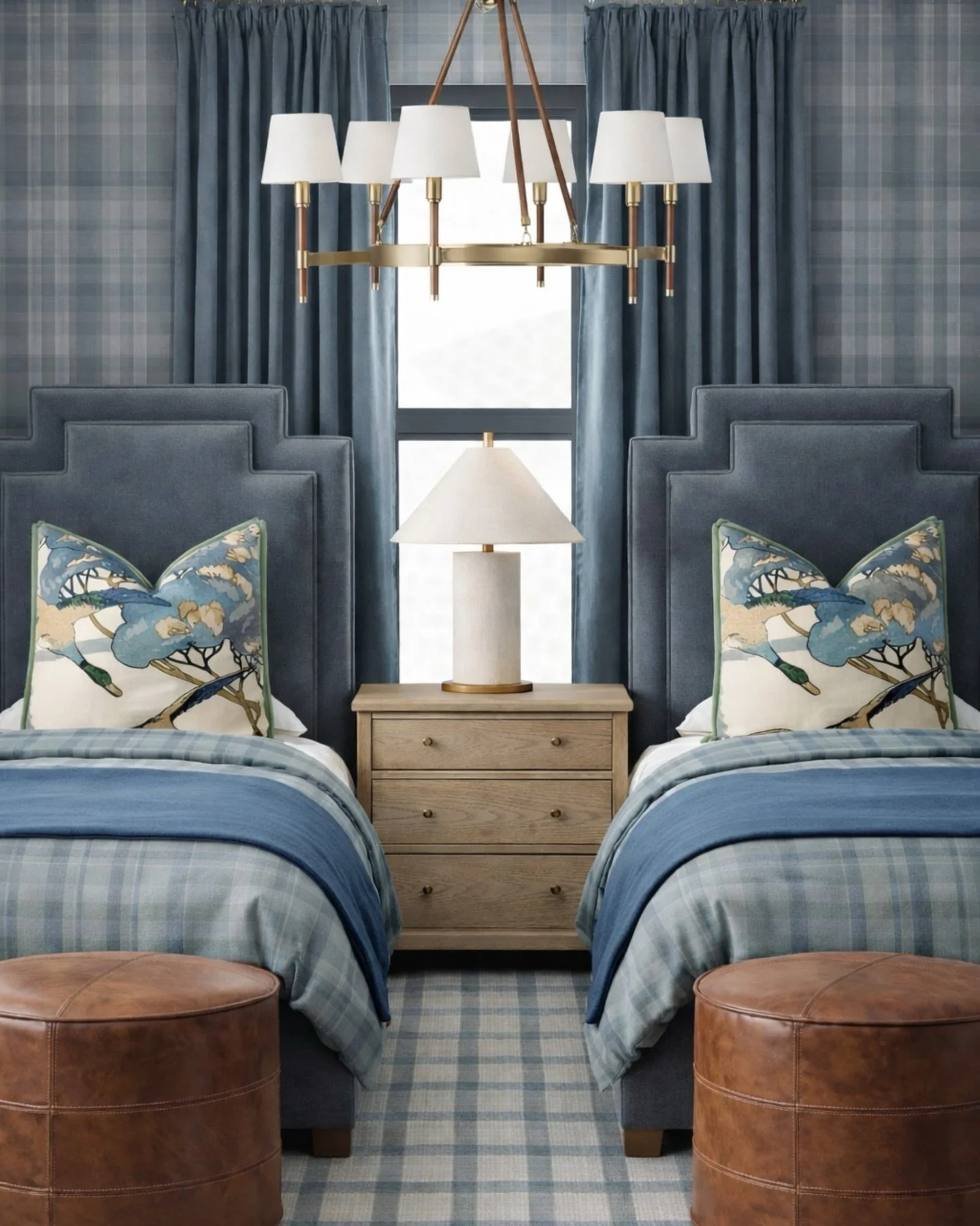 This twin bedroom is what happens when classic meets fresh and actually works 💙

The layered blues, tailored upholstery, and warm leather accents give it that elevated, designer feel&mdash;without overcomplicating anything. It&rsquo;s polished, but 