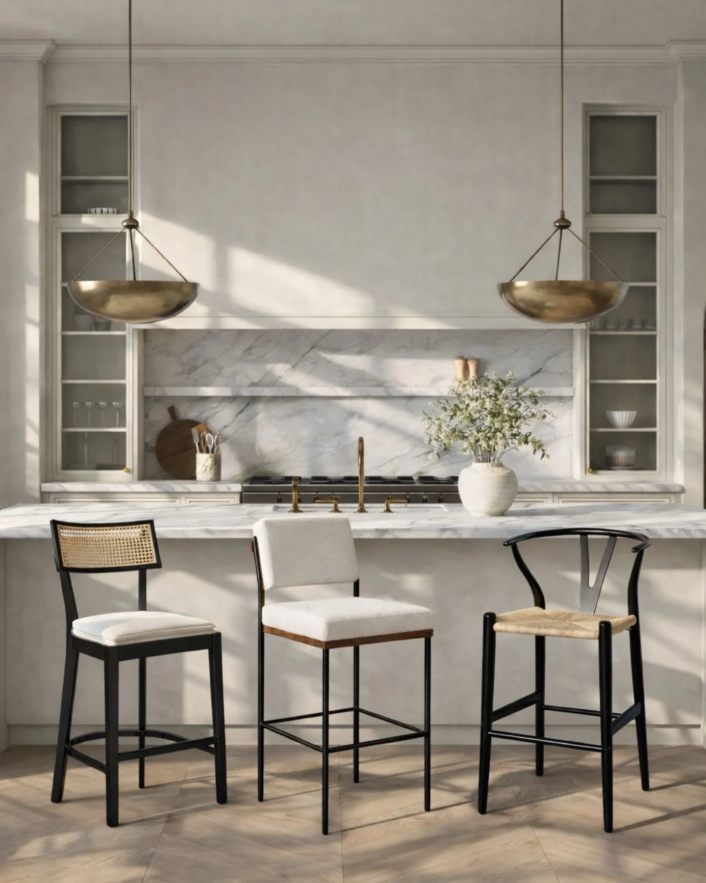 These are the counter stools that instantly elevate a kitchen.

Clean lines, warm wood tones, and subtle texture&mdash;this is what makes a space feel high-end without trying too hard.

The key is balance:
&ndash; Soft upholstery for comfort
&ndash; 
