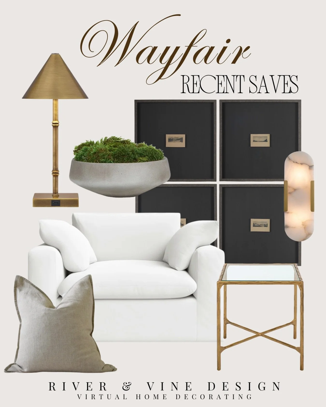 My Wayfair saves lately are all about pieces that feel quietly elevated. ✨

Soft neutrals, warm brass, sculptural lighting, and darker contrast pieces that instantly make a room feel more layered and intentional. I&rsquo;m especially loving the mix o