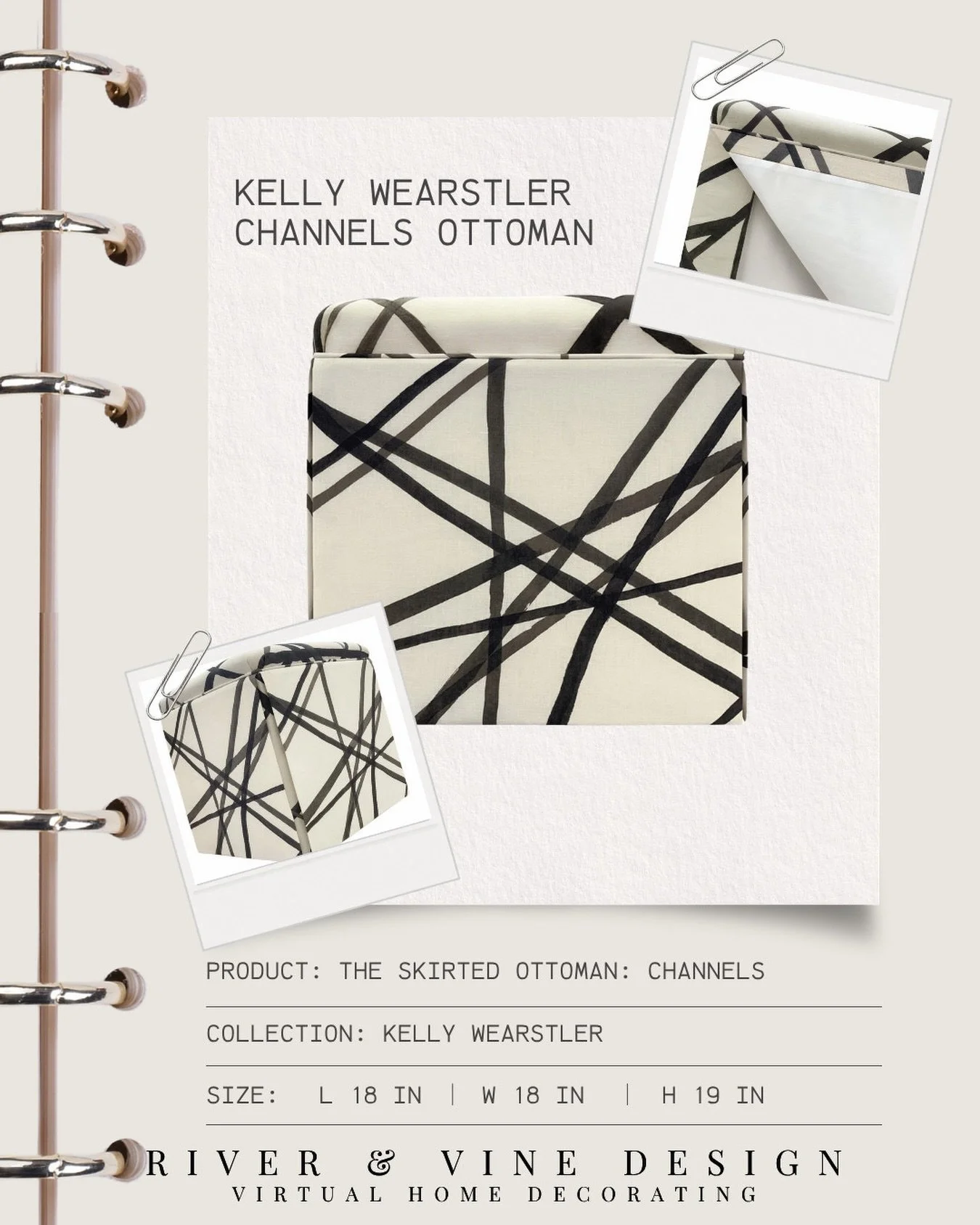 Kelly Wearstler pieces always have that instantly recognizable look &mdash; bold, sculptural, and a little unexpected. ✨

I love how this ottoman turns a simple shape into a statement piece just through pattern and contrast. The skirting keeps it cla