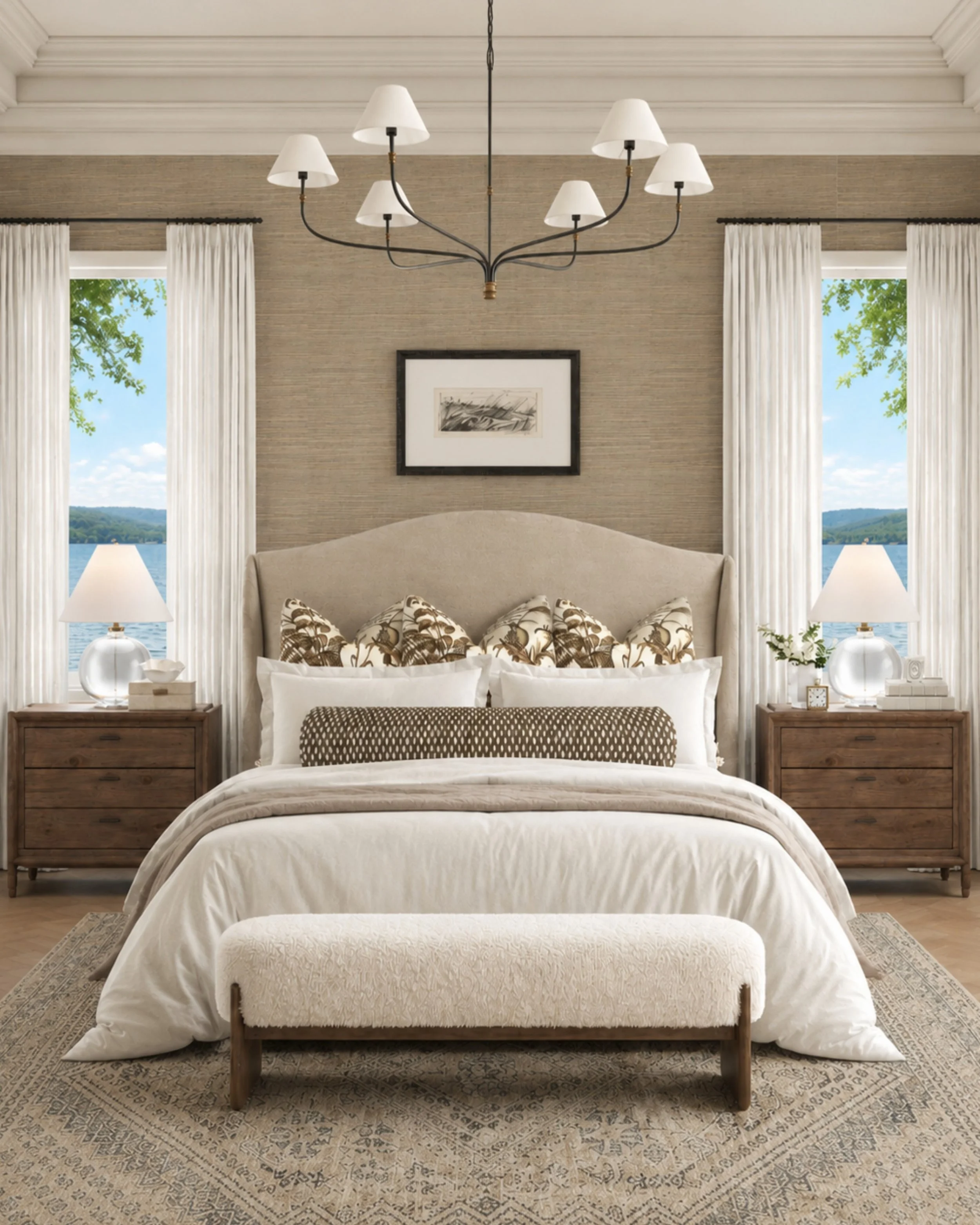 There&rsquo;s something about a lake house bedroom that should instantly make you exhale. ✨

Soft layered neutrals, warm wood tones, tailored bedding, and a quiet water view create that relaxed luxury feeling without being overly formal. I love how t
