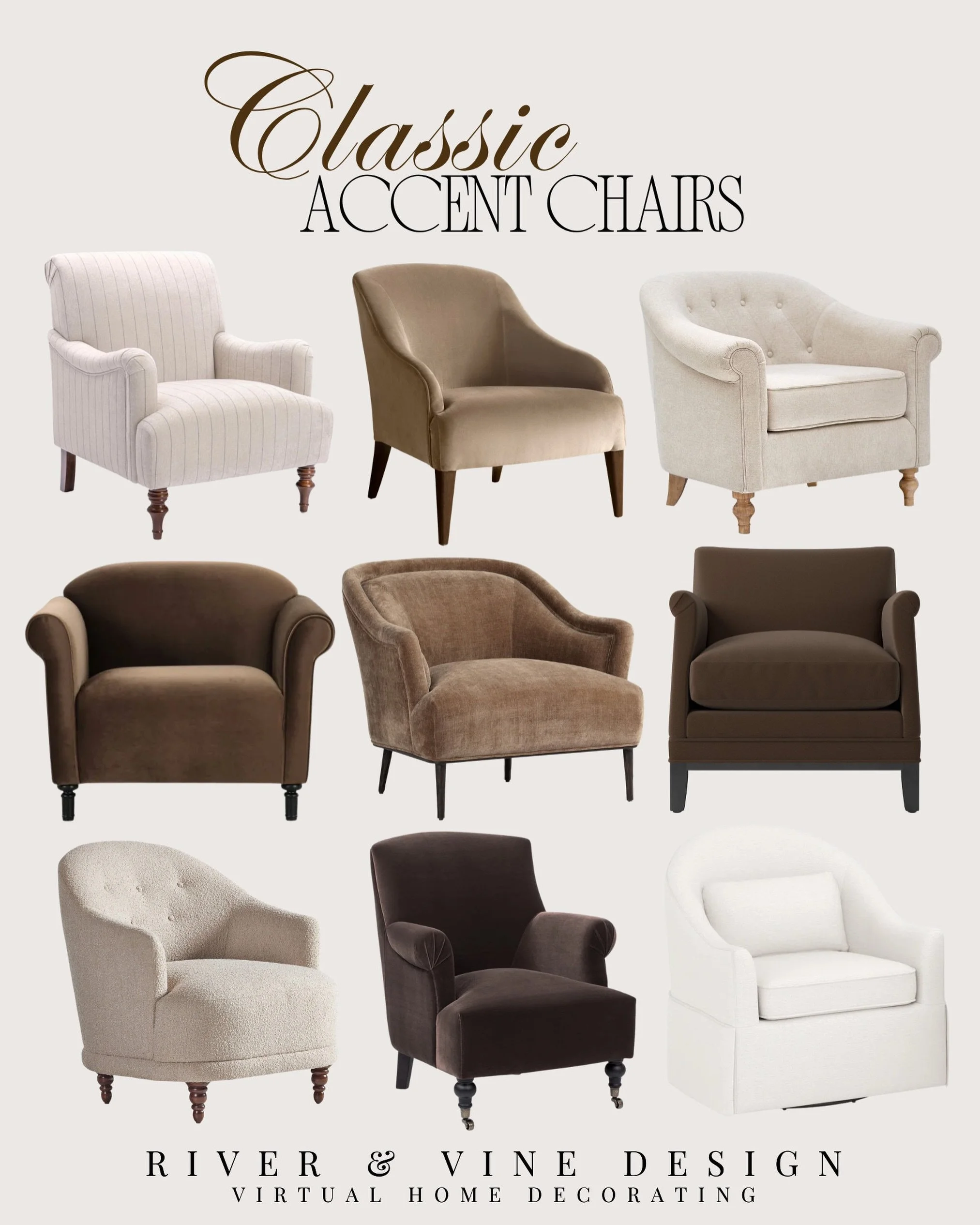 Classic accent chairs that feel elevated without being too trendy. I love pieces like these because they can make an empty corner, bedroom, entryway, or living room feel instantly more finished &mdash; especially when the shape, fabric, and scale add