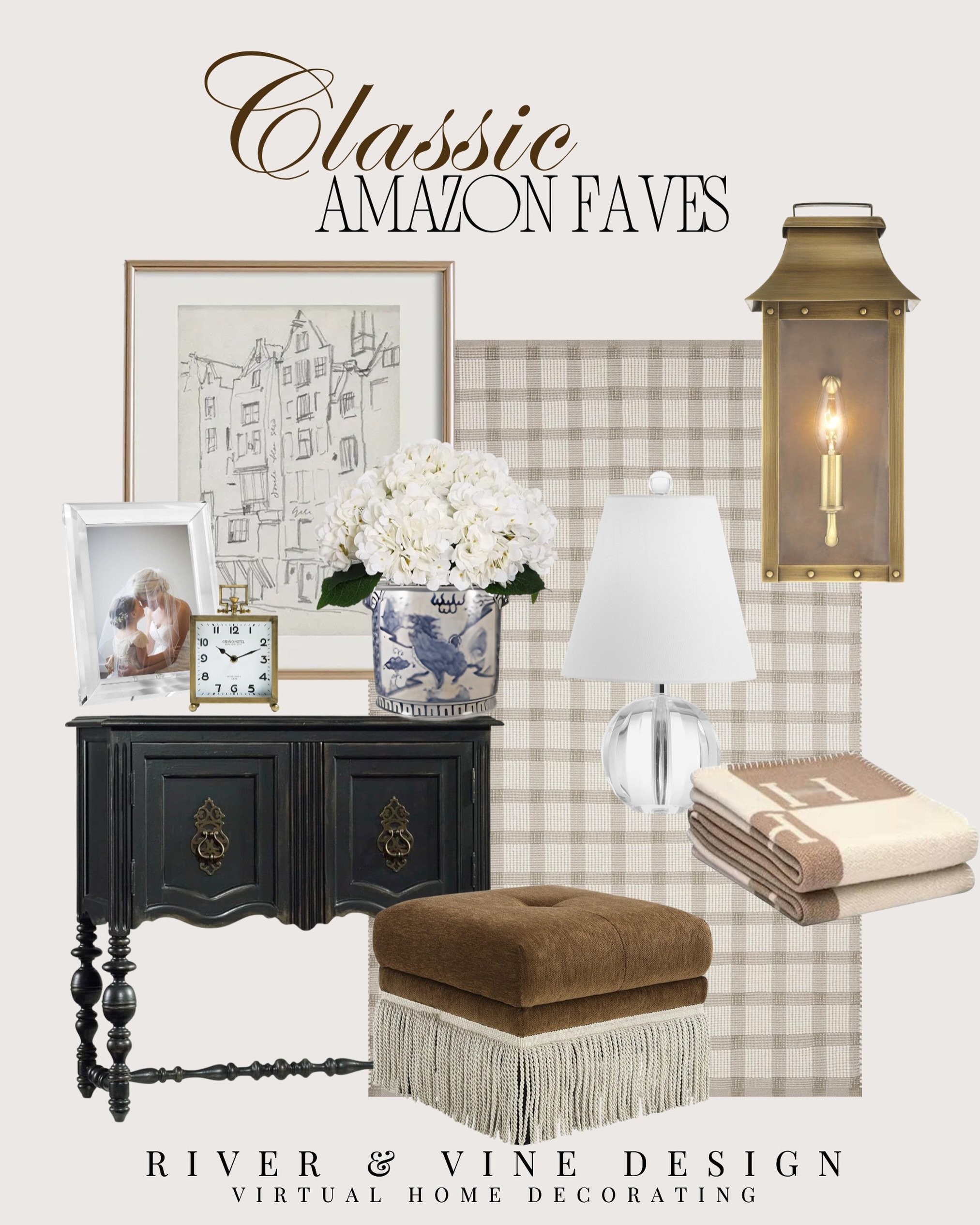 Classic Amazon favorites for a timeless home 🤎
I love this mix for adding that collected, traditional feel without making the space look too formal. The black cabinet grounds everything, the gingham fabric adds softness, and the brass sconce, crysta