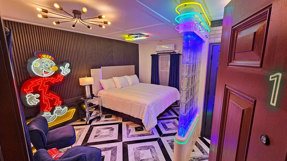 Entrance view of the Neon Room at Shamrock Court.