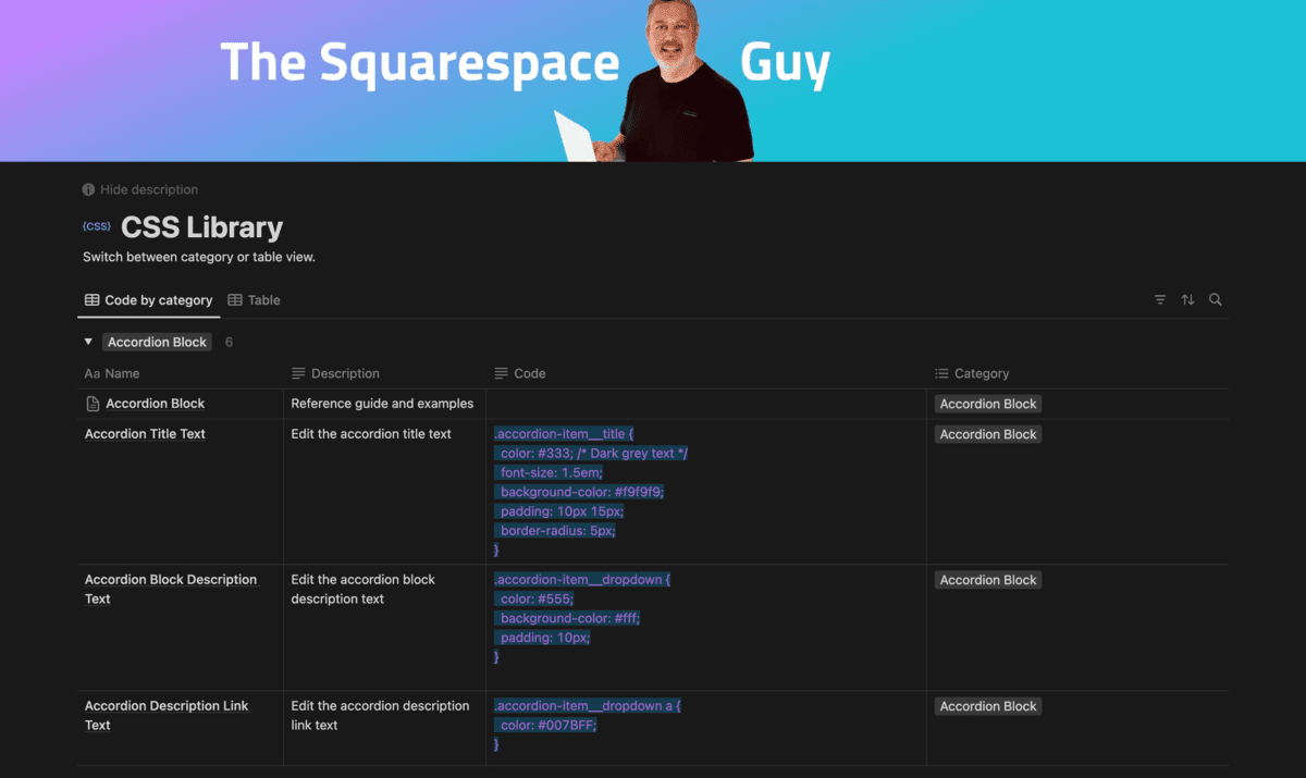 CSS Library category view