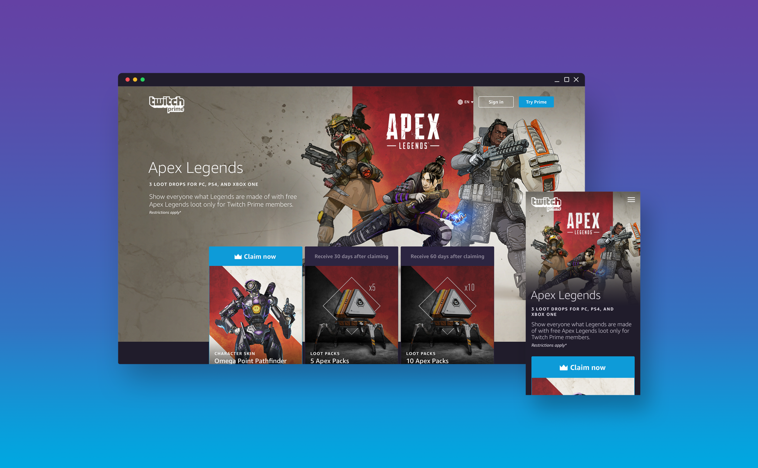 Twitch Prime members get 5 free Apex Legends packs and legendary skin