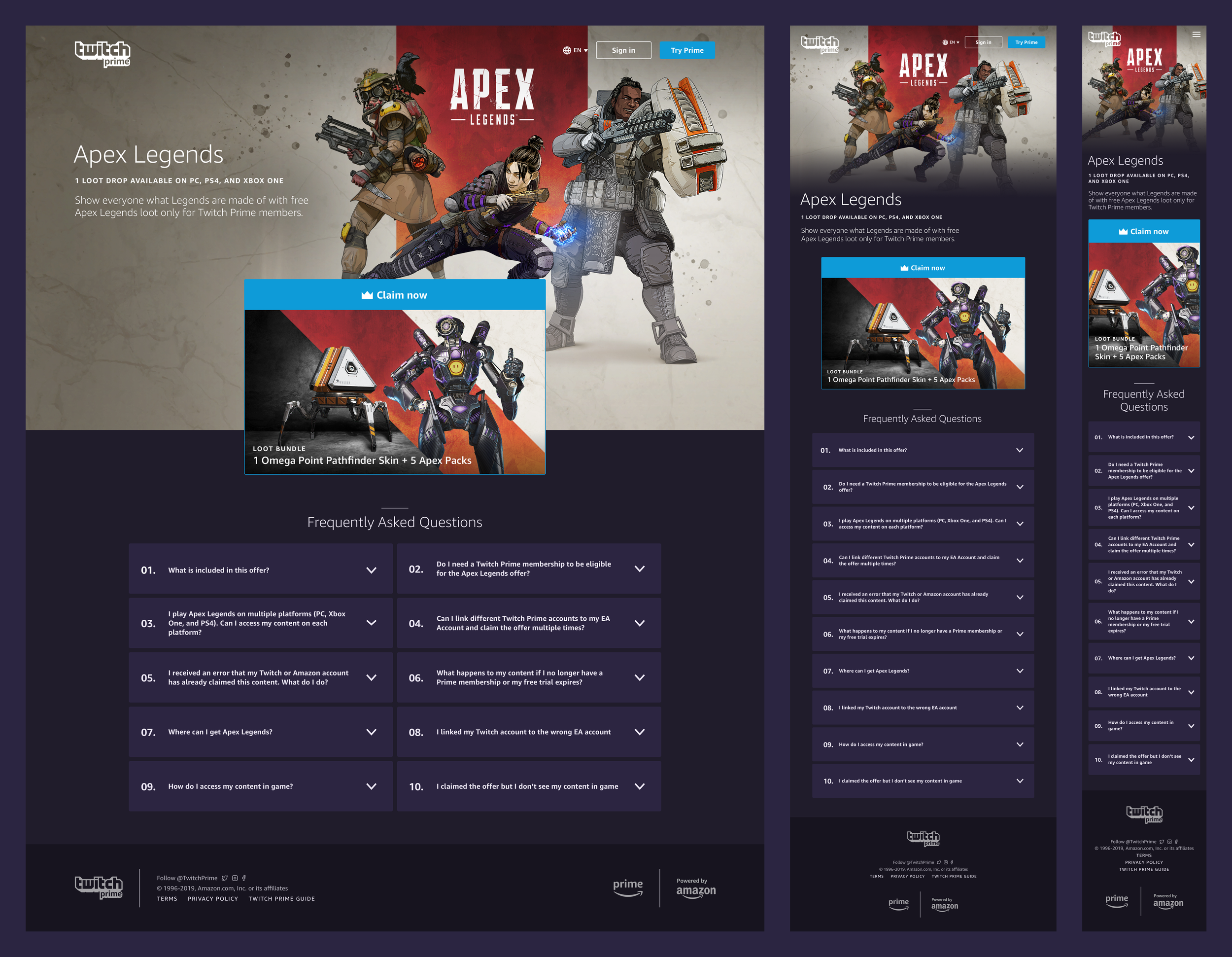 Twitch Prime Offer Detail Pages — Shayne is a Sr. UX Designer in San  Francisco.