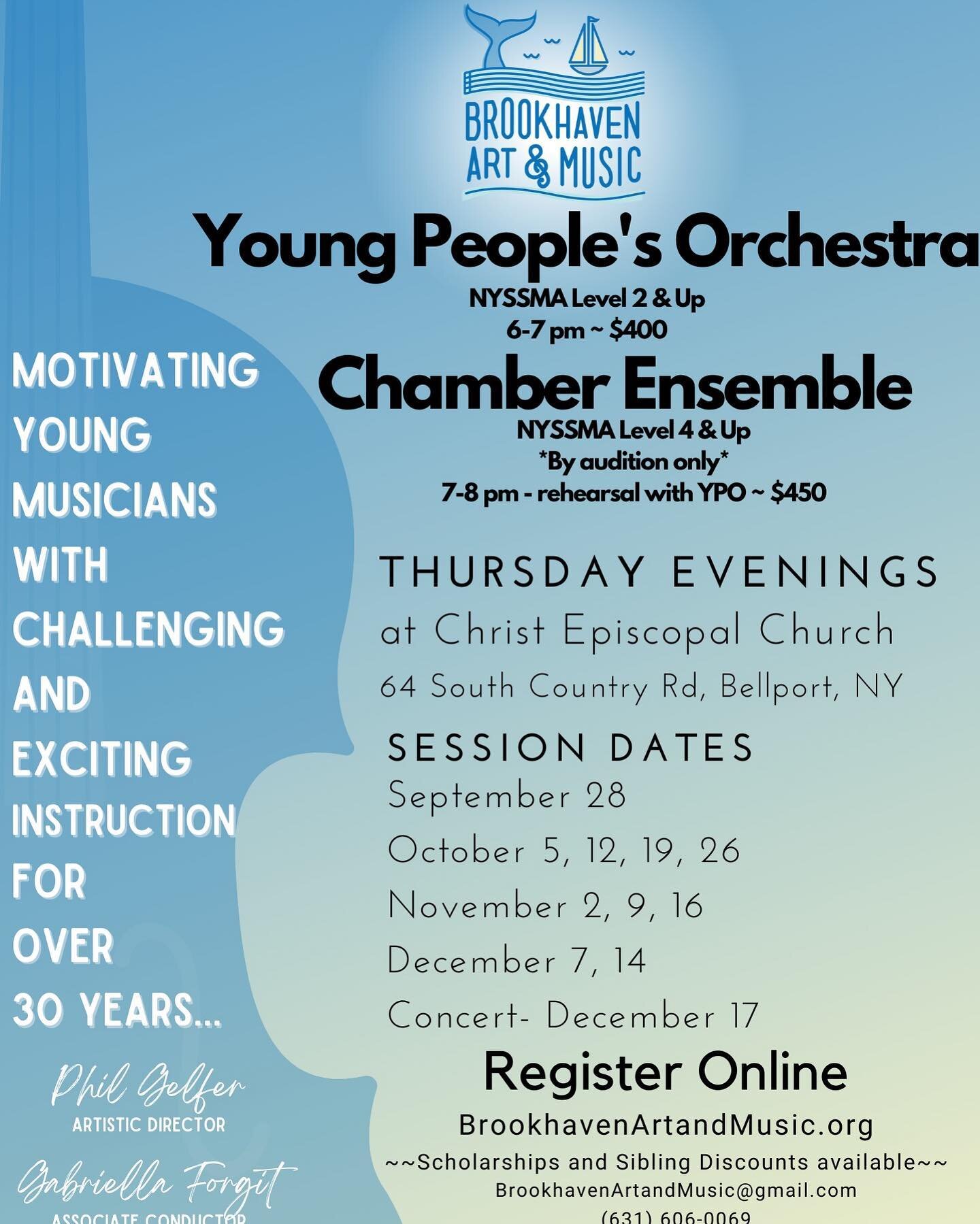Be sure to check out our website and register for the fall season of YPO and Chamber Ensemble! It&rsquo;s going to be an exciting season with Ms. Forgit as our new YPO conductor!