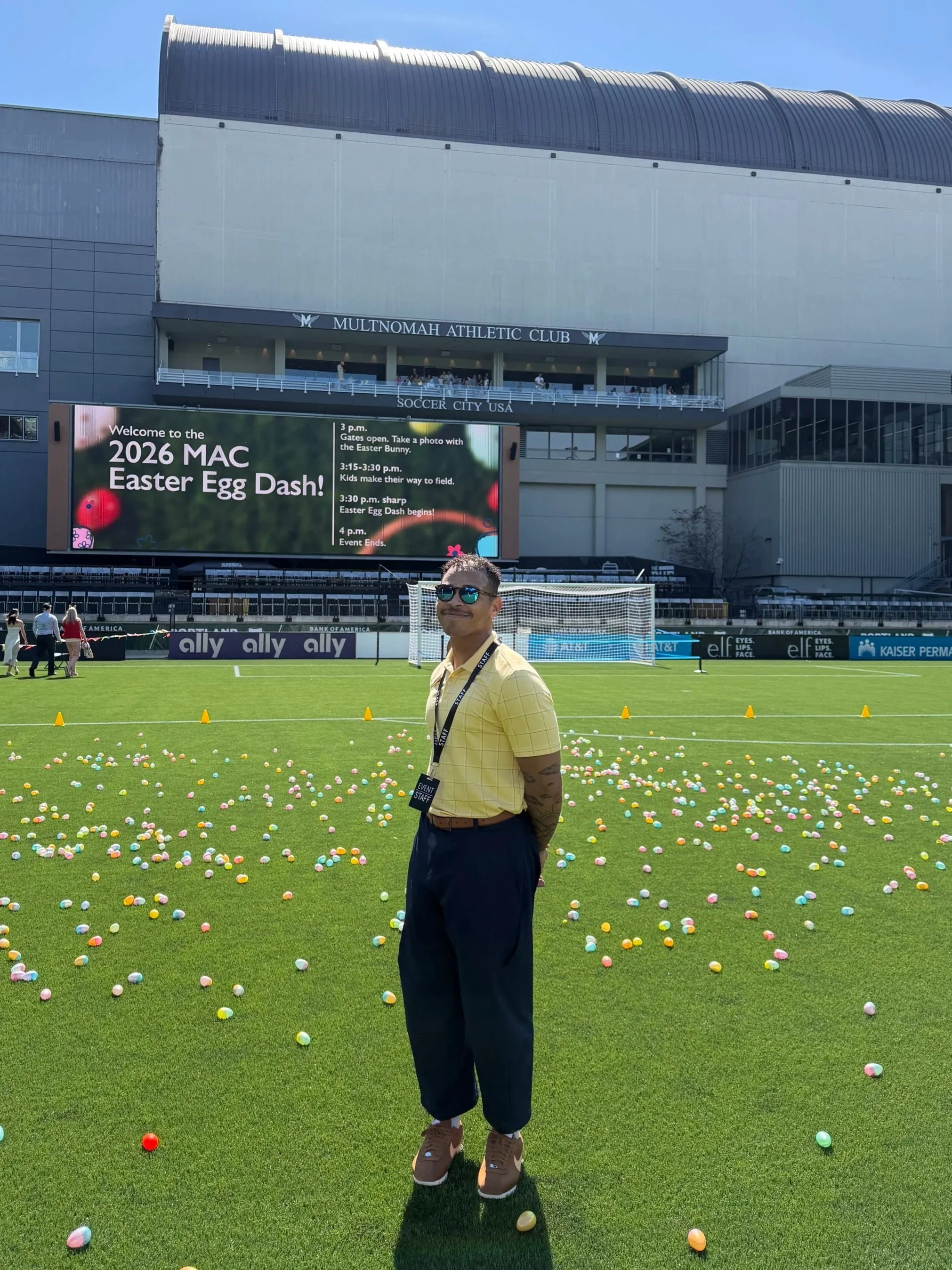 The Multnomah Athletic Club's Annual Easter Egg Dash, hosted by Providence Park. MAC pictured in back.