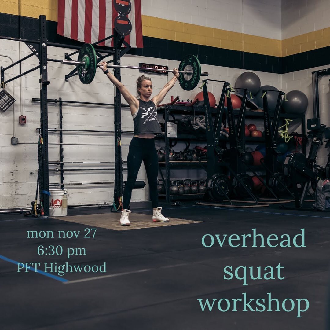 workshop: Overhead Squat Technique with @dr.kate.dpt and @shughes_dpt 
&bull;
6:30 pm Mon Nov 27 @pft_highwood 
&bull;
free for members!
&bull;
📷 @langer_media